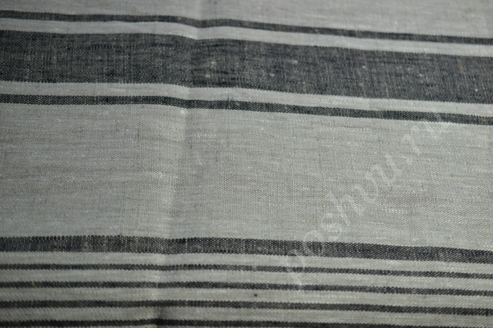 Ткань натуральный лен бело-серого оттенка в черную полоску