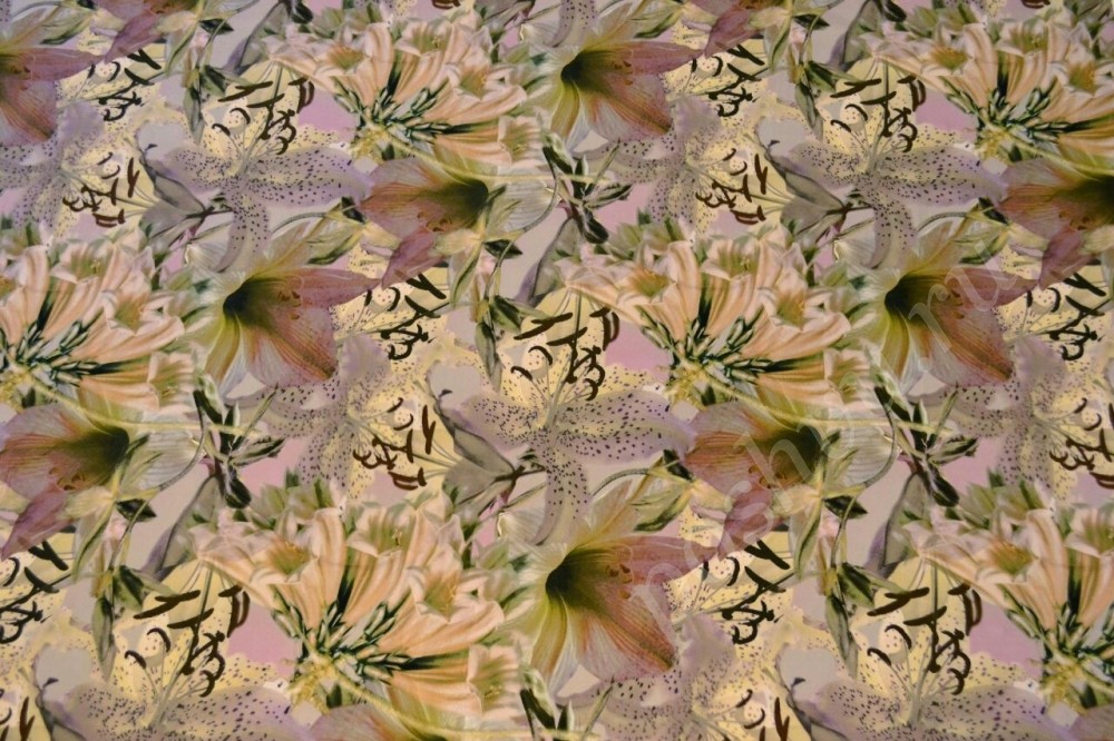 Ткань шелк атласный Нежные лилии