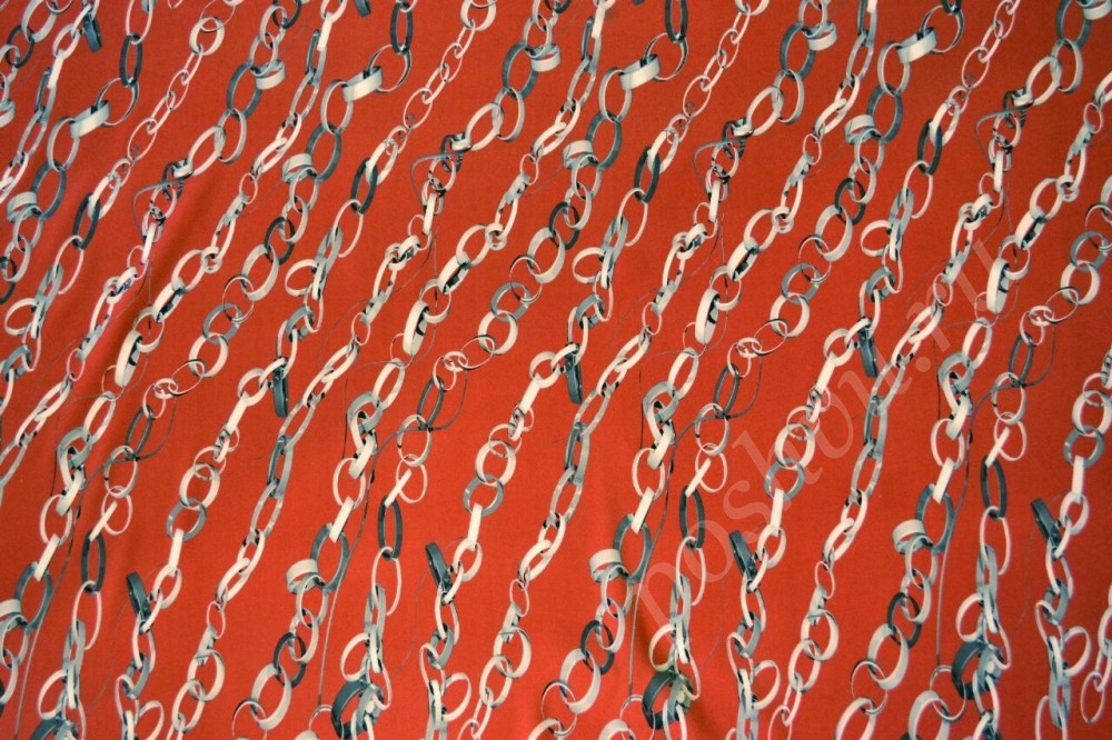 Ткань шелк атласный красного цвета с рисунком