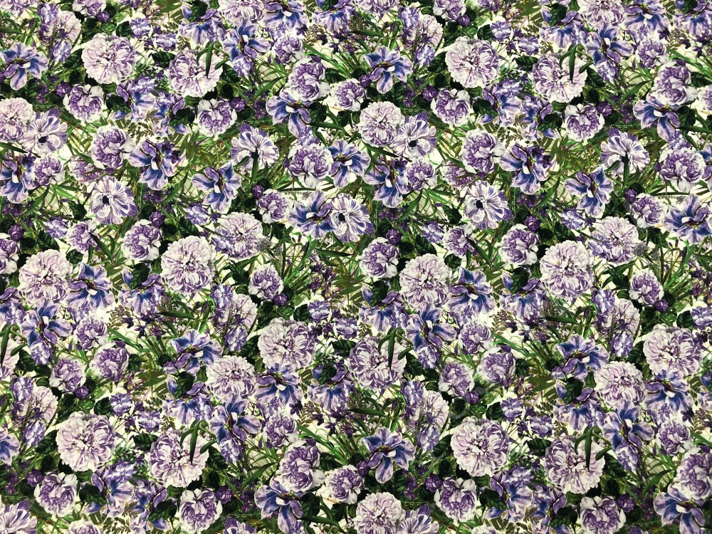 Ткань хлопок сатин стрейдж Фиолетовые цветы