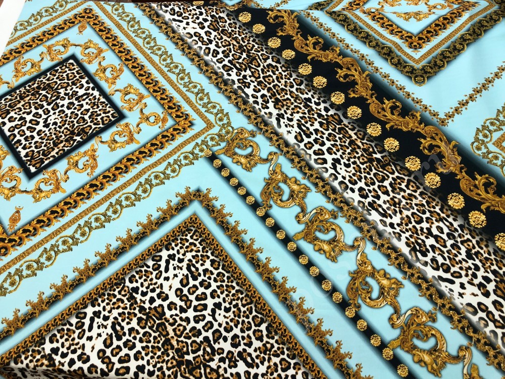 Ткань хлопок сатин стрейдж в геометрический узор с элементами леопардового окраса