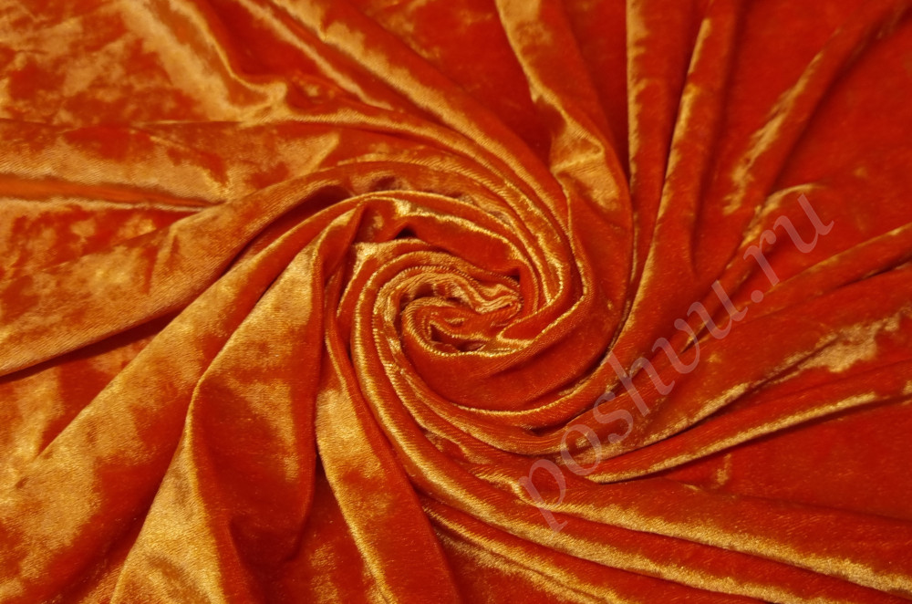 Бархат-стрейч мраморный Оранжевого цвета