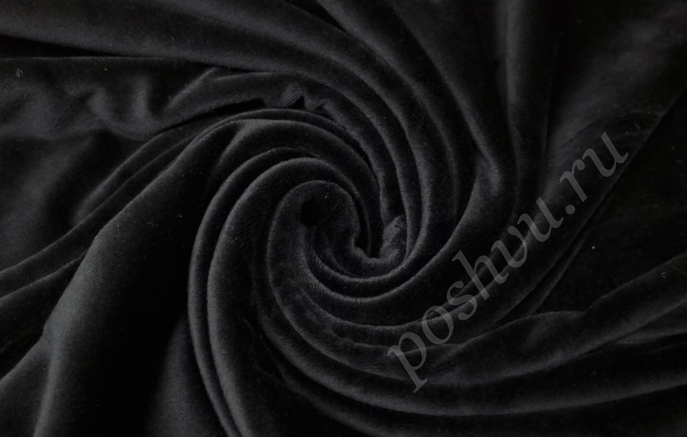 Велюр-стрейч однотонный, черного цвета, 250 гр/м2