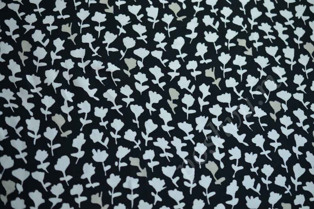 Трикотажная ткань Salvatore Ferraggamo черного оттенка в белый мелкий рисунок