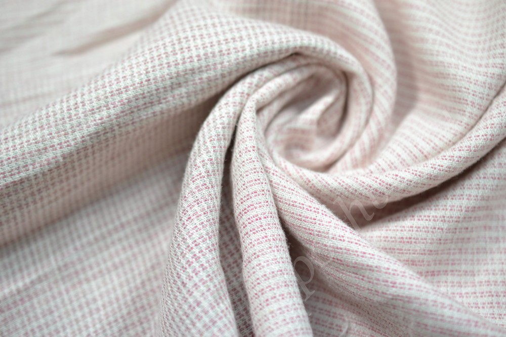 Ткань костюмная белого цвета в мелкий розовый узор