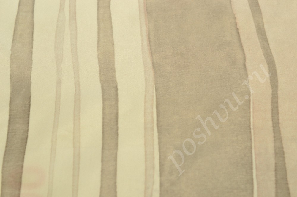 Ткань костюмная бежевого цвета в серо-песочных полосах