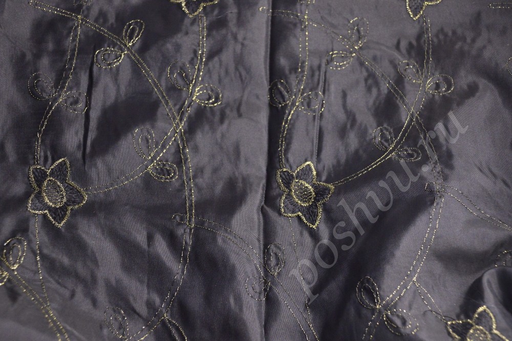Ткань тафта черно-серого оттенка с цветочным узором