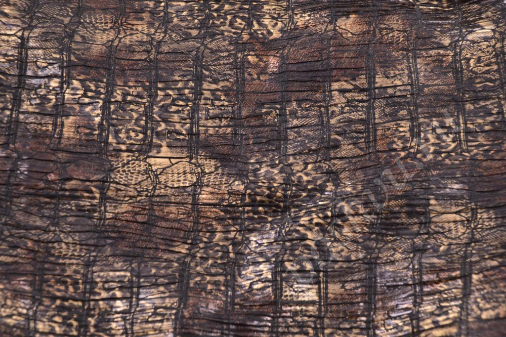 Ткань атлас набивной золотисто-коричневого цвета с узором