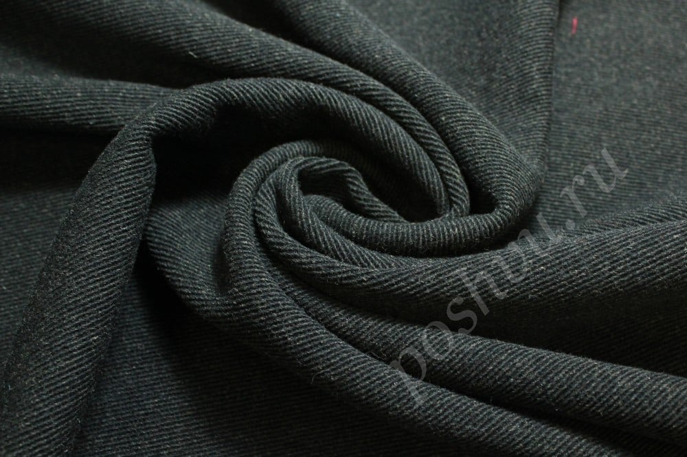 Шерстяная пальтовая ткань черного цвета с текстурным узором