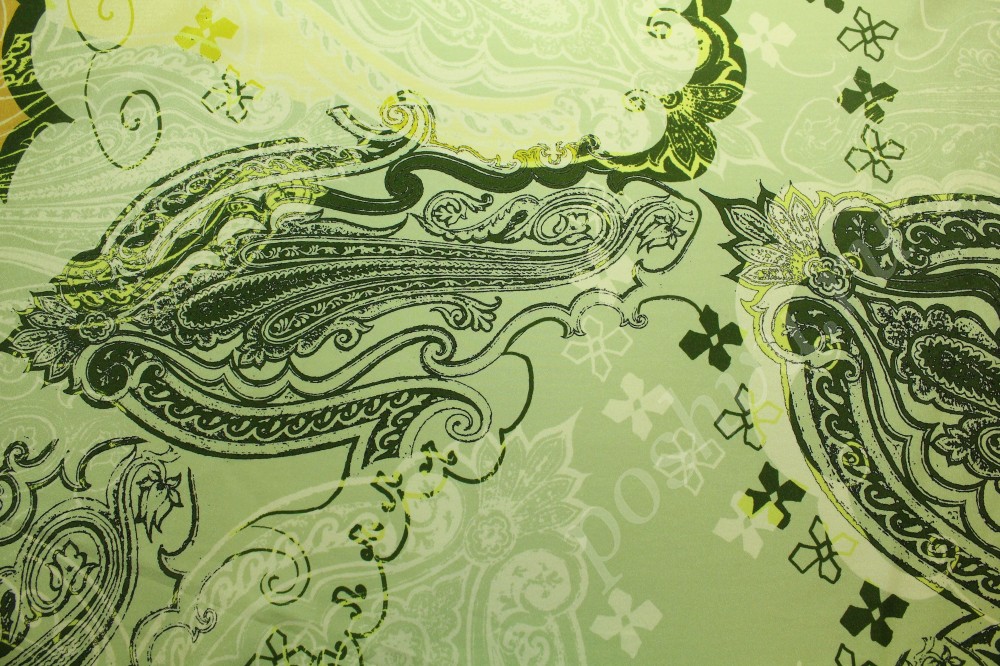 Ткань шелк светло-зеленого цвета с темно-зеленым узором