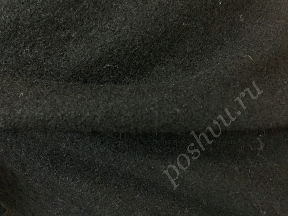 Ткань пальтовая черного оттенка с коротким ворсом