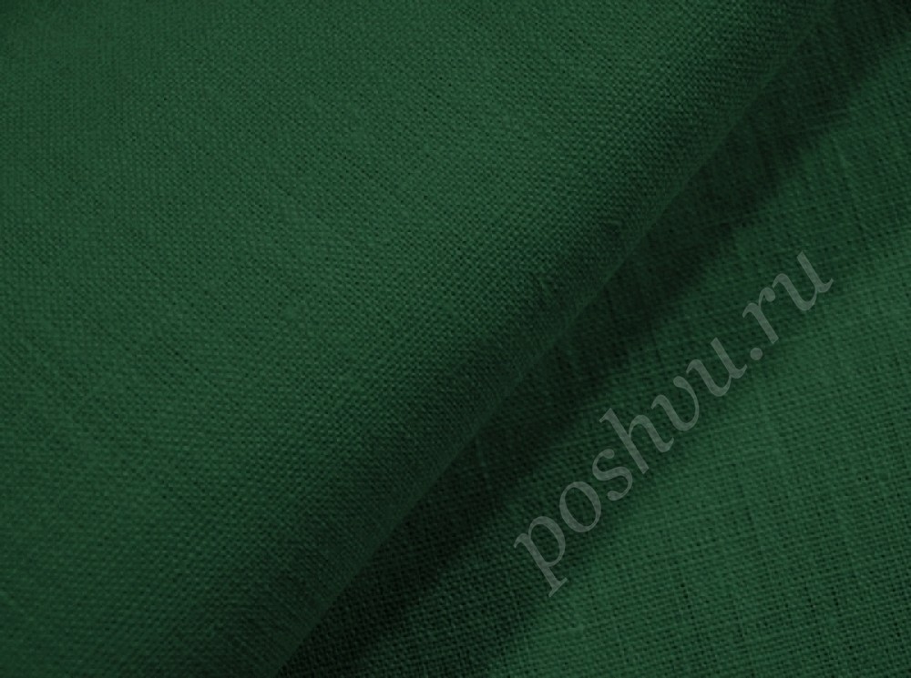 Декоративная льняная ткань темно-зеленого цвета