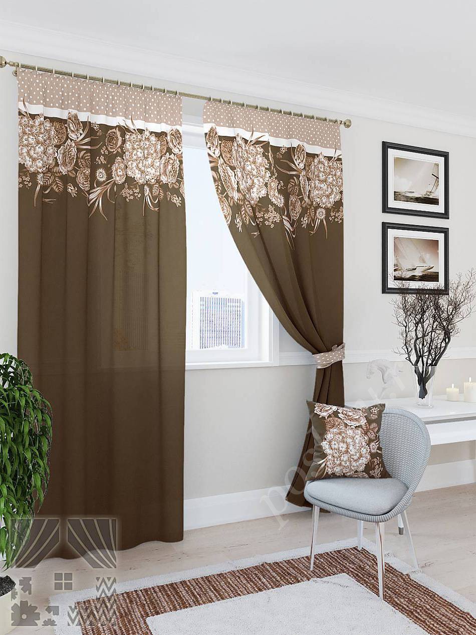 Очаровательный комплект готовых штор в коричневых тонах для гостиной или кабинета