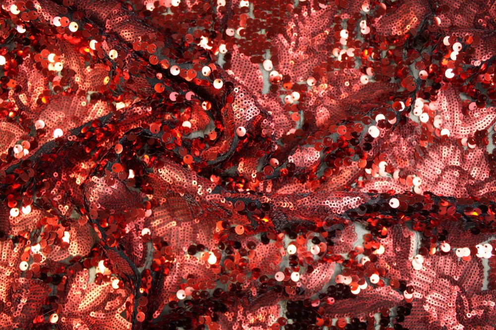 Ткань плательная с пайетками Рубиновый блеск