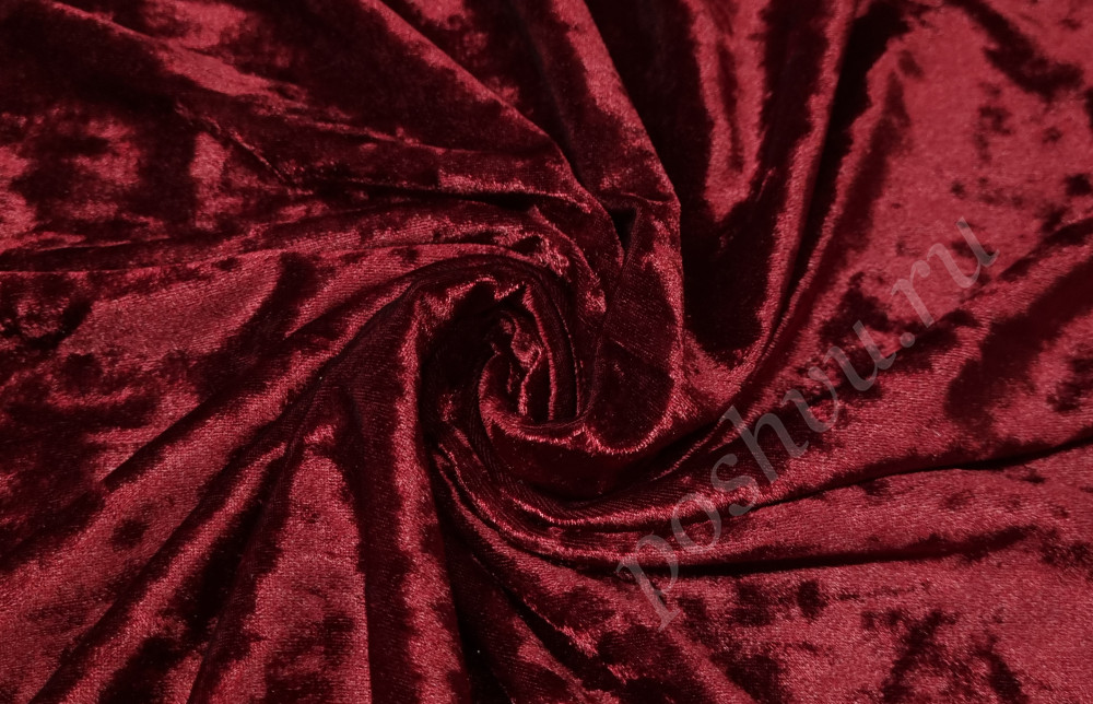 Бархат-стрейч мраморный, бордового цвета, 260 гр/м2
