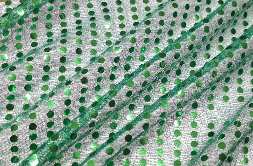Сетчатая ткань с пайетками, цвет зеленый
