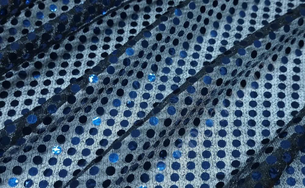 Сетчатая ткань с пайетками, цвет темно-синий