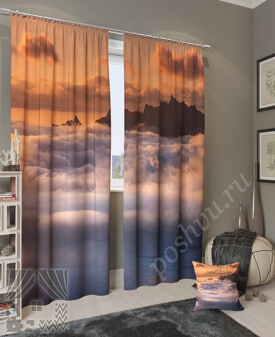 Комплект готовых фото штор с изображением морского тумана для спальни