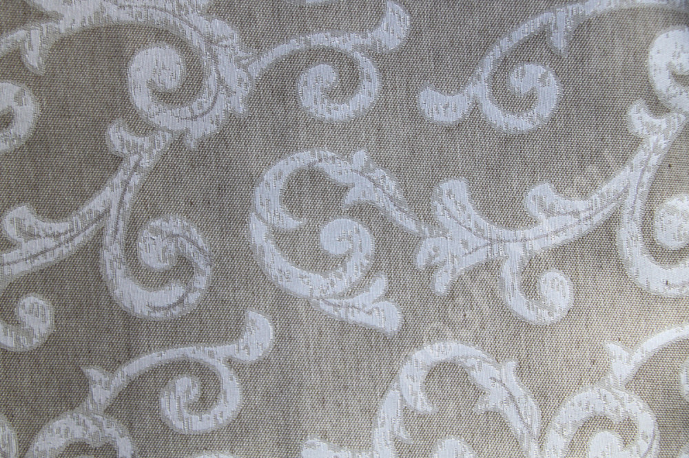 Портьерная ткань жаккард ARISTOCRACY белый растительный орнамент на сером фоне (раппорт 29х35см)