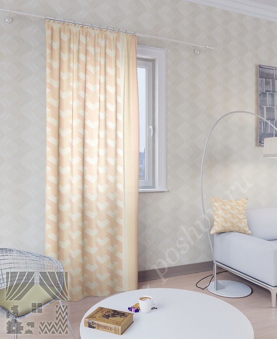 Нежные портьеры с геометрическим рисунком для гостиной или спальни