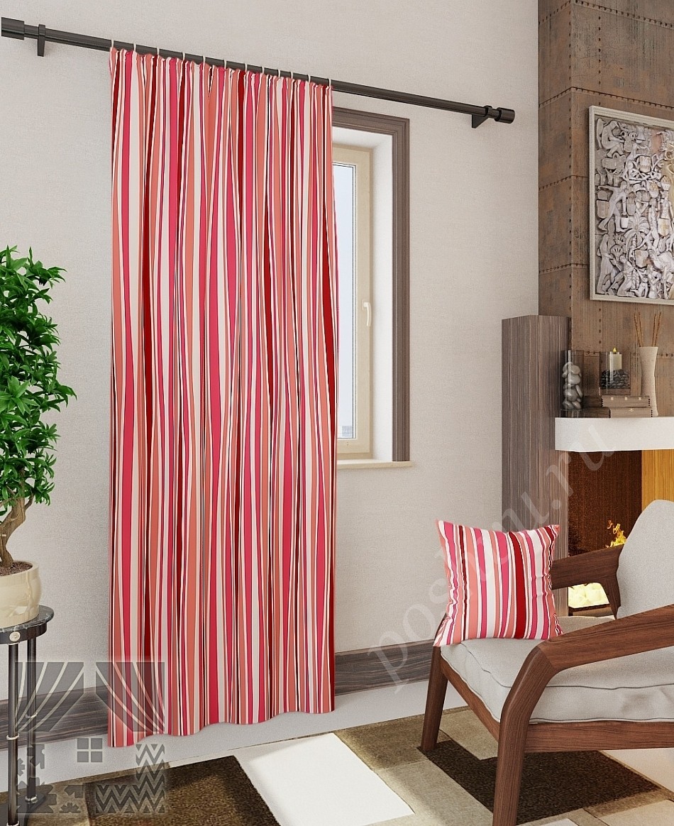 Портьеры в розовых и красных тонах с вертикальными полосами для гостиной или спальни