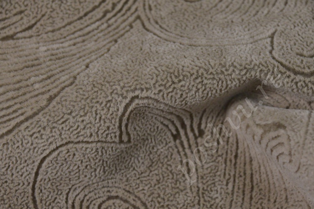 Ткань для мебели флок на флоке песочного оттенка с узором