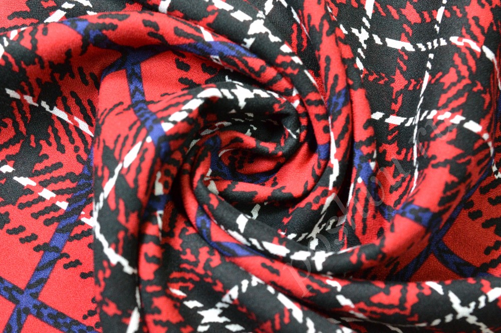 Штапельная ткань красного цвета в черную клетку
