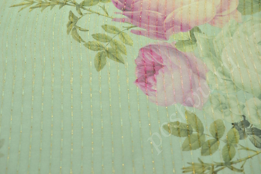 Ткань костюмная светло-салатового оттенка с цветочным рисунком