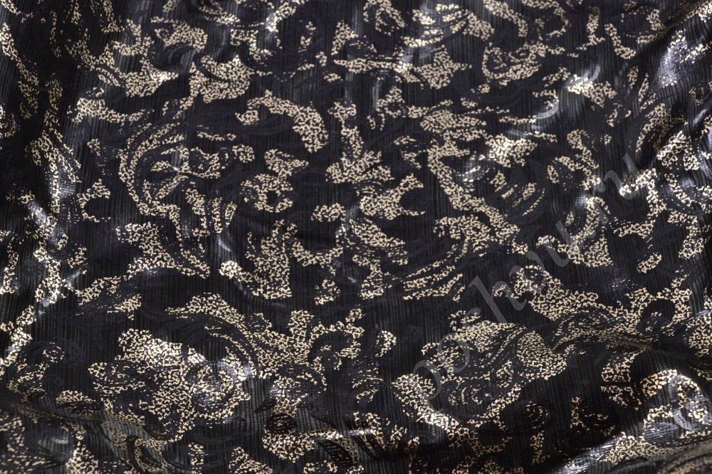 Ткань атлас набивной черного цвета с абстрактным узором
