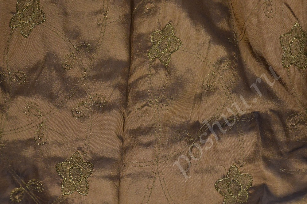 Ткань тафта бронзового оттенка с золотистым узором