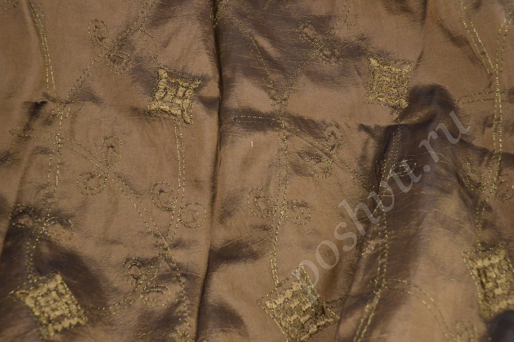 Ткань тафта коричневого оттенка с бронзовым отливом и узором