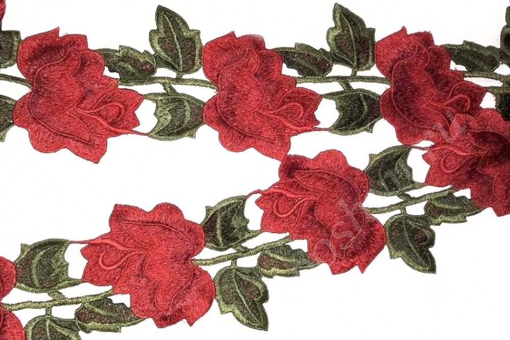 Кружево макраме красные розы 9см