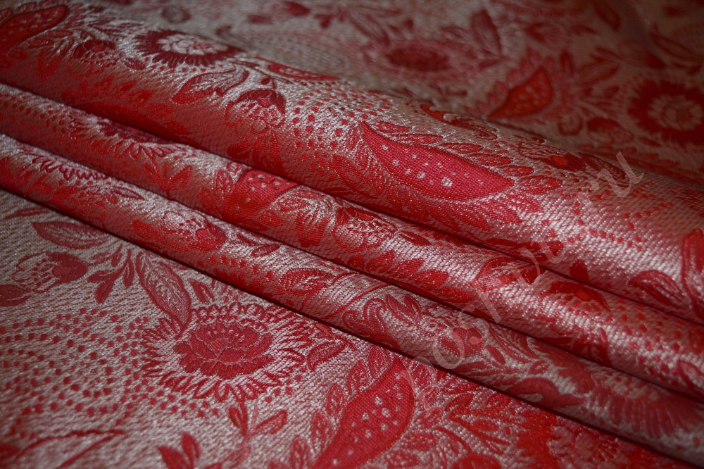 Ткань китайский шелк красный с орнаментом