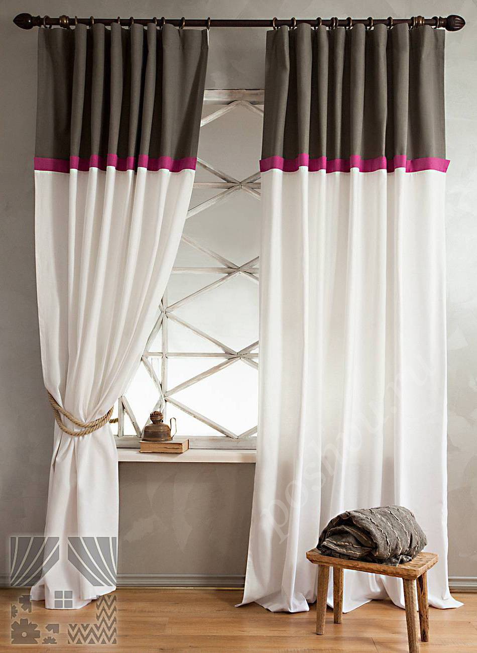 Стильный комплект готовых штор с креативным дизайном для гостиной или кабинета