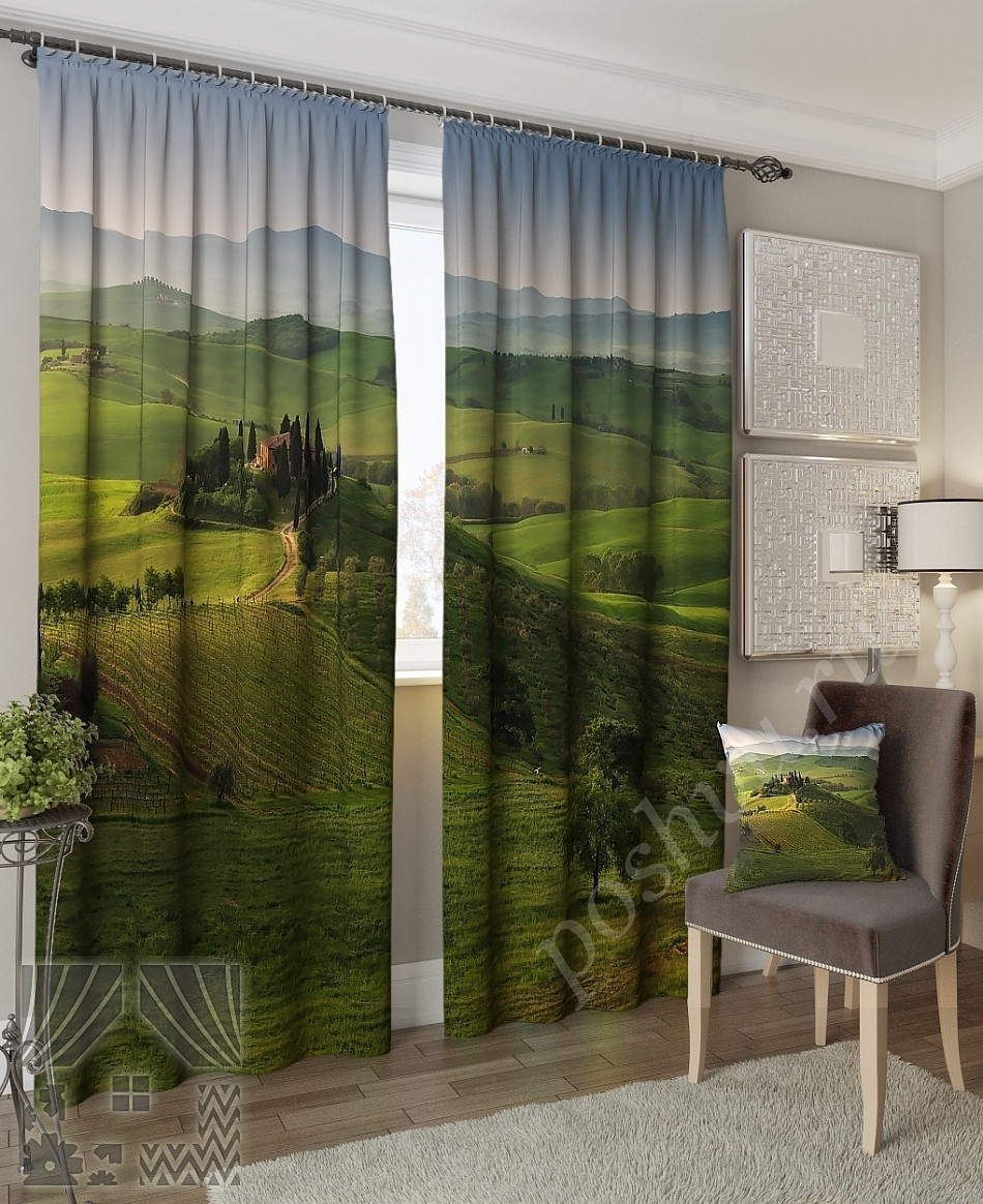Комплект готовых фото штор с изображением итальянского пейзажа для гостиной