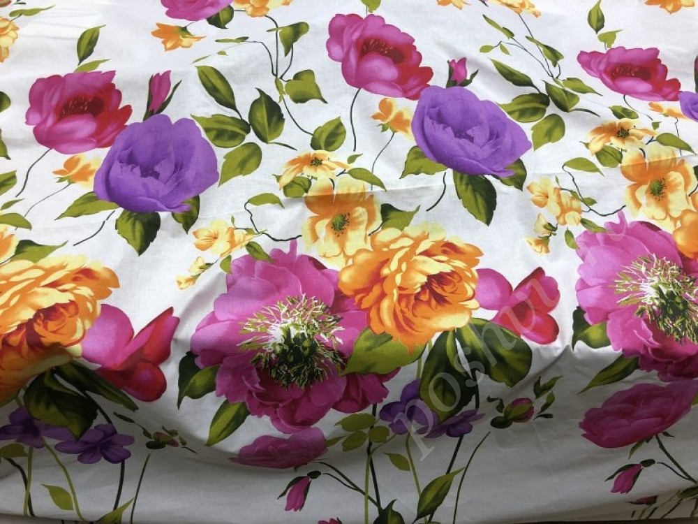 Льняная Ткань для постельного белья с цветами 220см