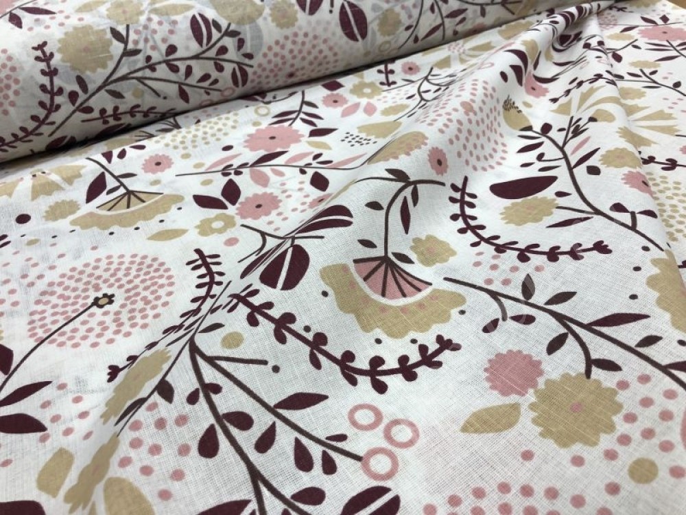 Льняная Ткань для постельного белья с рисунком цветов 220см