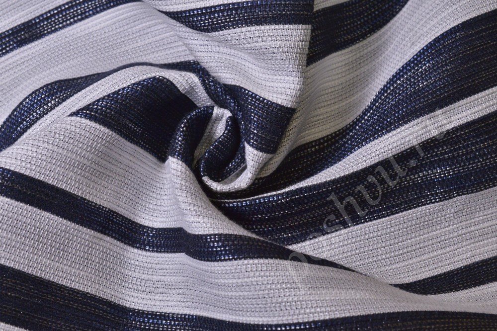 Ткань костюмная в широкую полоску белого и синего цвета