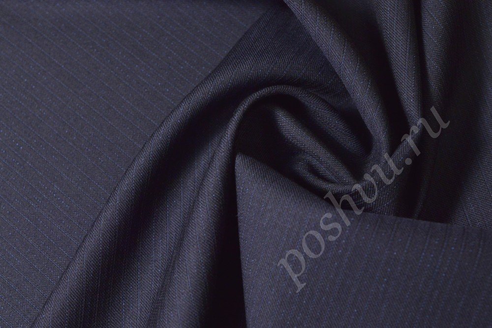 Ткань костюмная чёрного цвета в тонкую синюю полоску