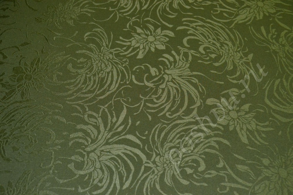 Жаккардовая ткань оливкового цвета в флористический узор