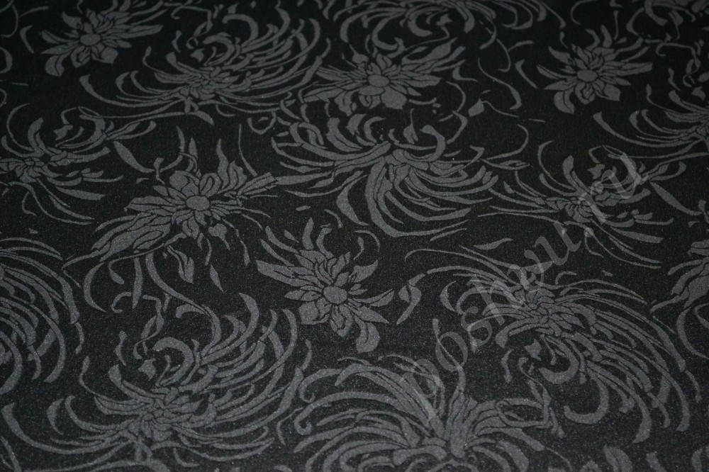 Жаккардовая ткань черного цвета в флористический узор
