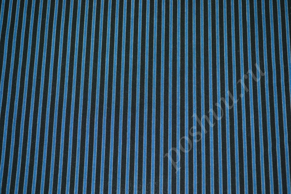Хлопковая ткань в полоску синего и черного оттенков