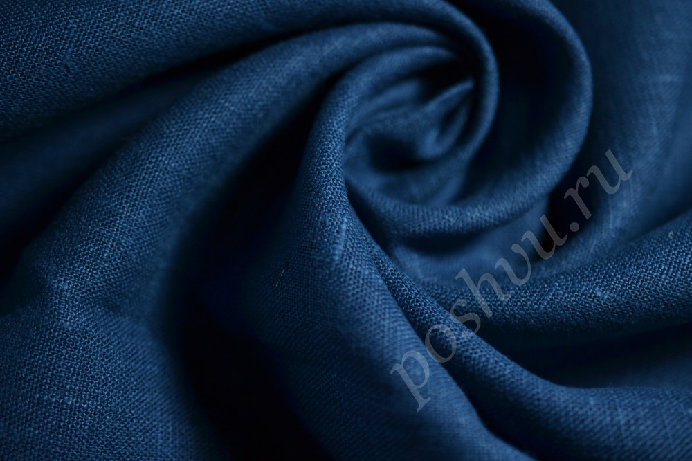 Ткань натуральный лен темно-голубого цвета