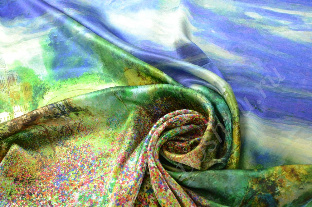 Ткань шелк с пейзажным рисунком