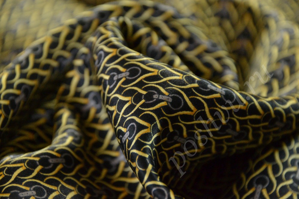 Ткань шелк в желто-синий узор