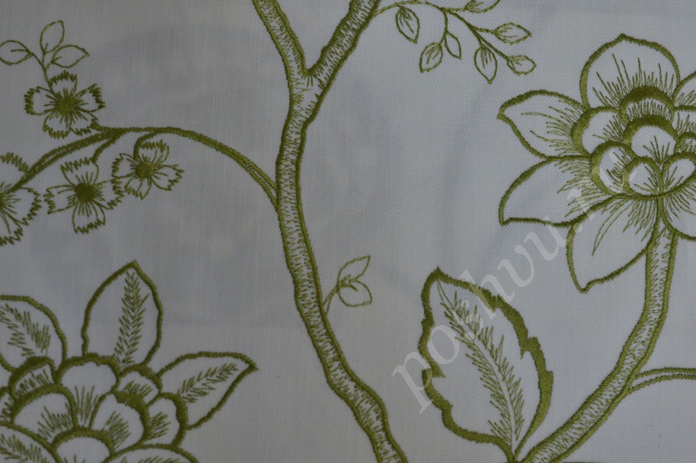 Ткань для штор вышивка белого оттенка с цветочным узором