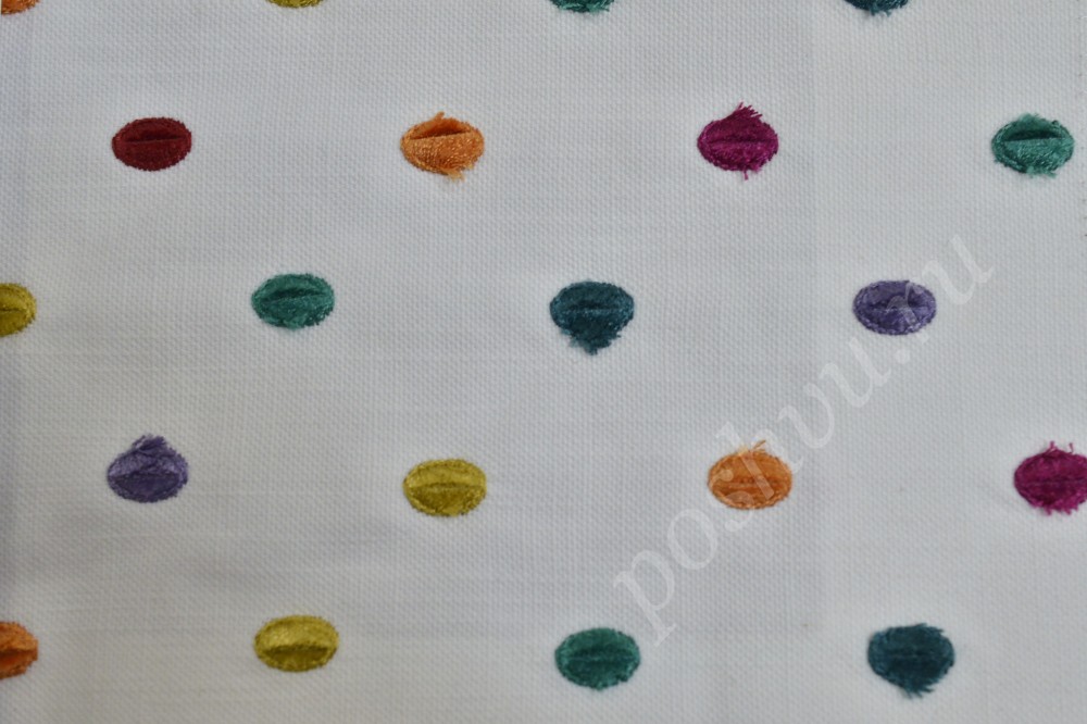 Ткань для штор вышивка белого оттенка в разноцветные пятна