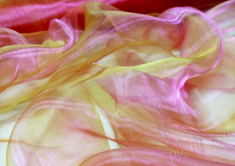 Ткань органза хамелеон розово-желтого цвета