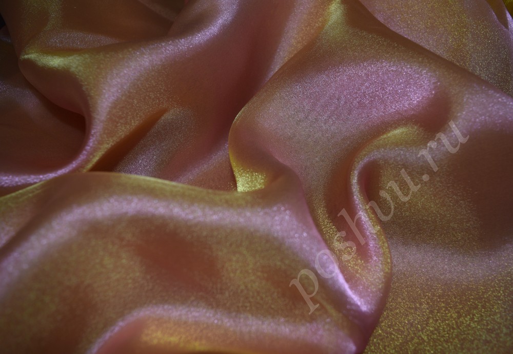 Ткань органза розовая с желтым отливом