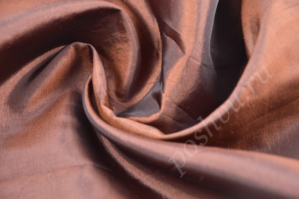 Ткань тафта коричневого оттенка с черным отливом